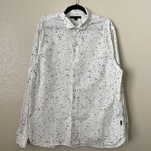 John Varvatos Shirt Mens XL White Black Paint Splatter Cotton Grunge Star USA - Picture 3 of 12